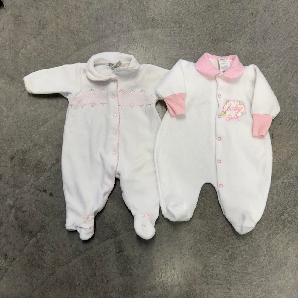Carter's Baby Girls 0-3 Months Pink & White Floral Fleece Sleepsuits 2 Pack